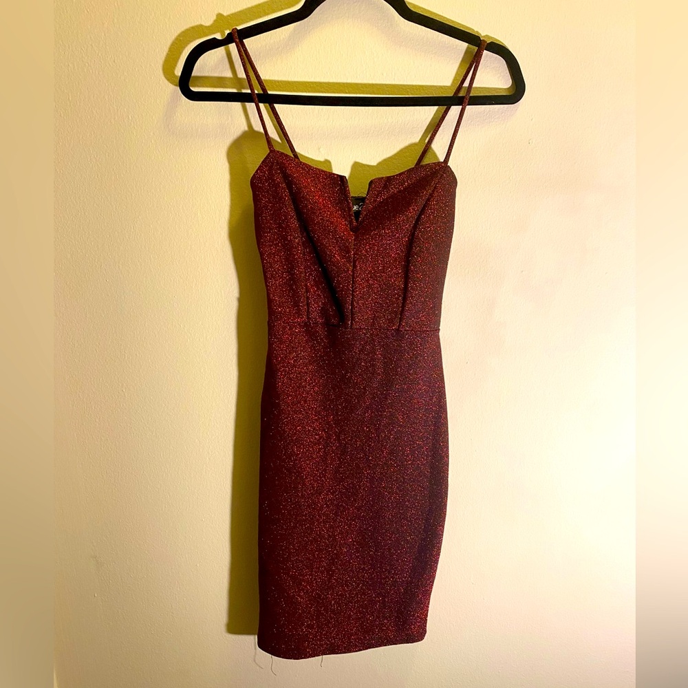 Red dress with glitter. Sparkly dress.